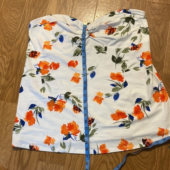 Torrid Strapless Floral Tank Top - White, Orange, and Blue - Picture 5 of 9